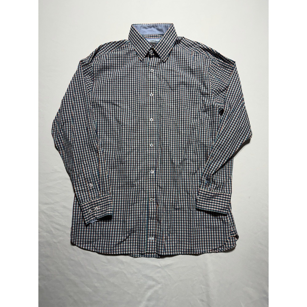 Johnston & Murphy Tailored Fit Check Shirt Orange Blue Green Plaid Men L
